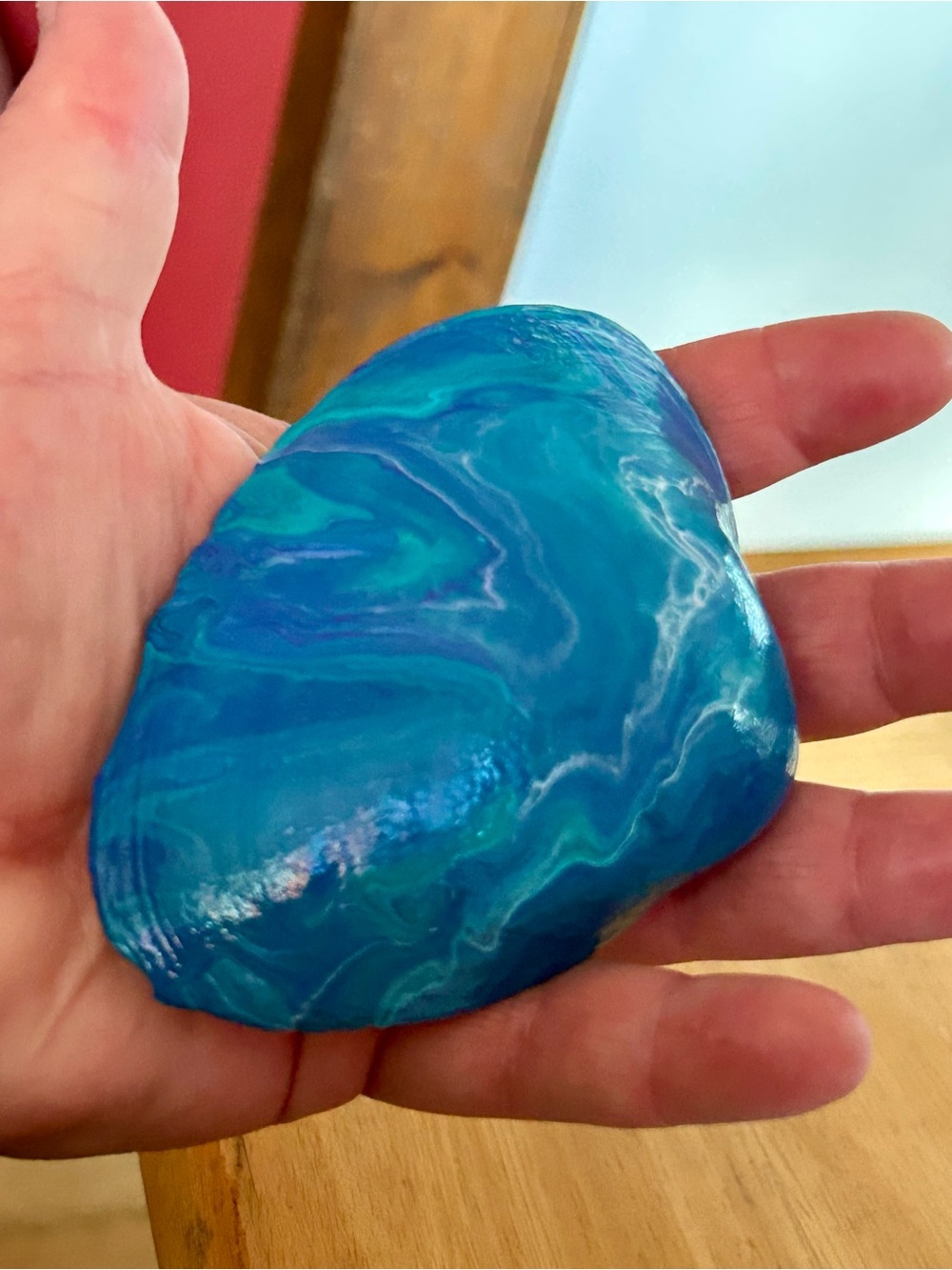 Hand-Painted Blue/ Green Marbled Sea Shell 4”